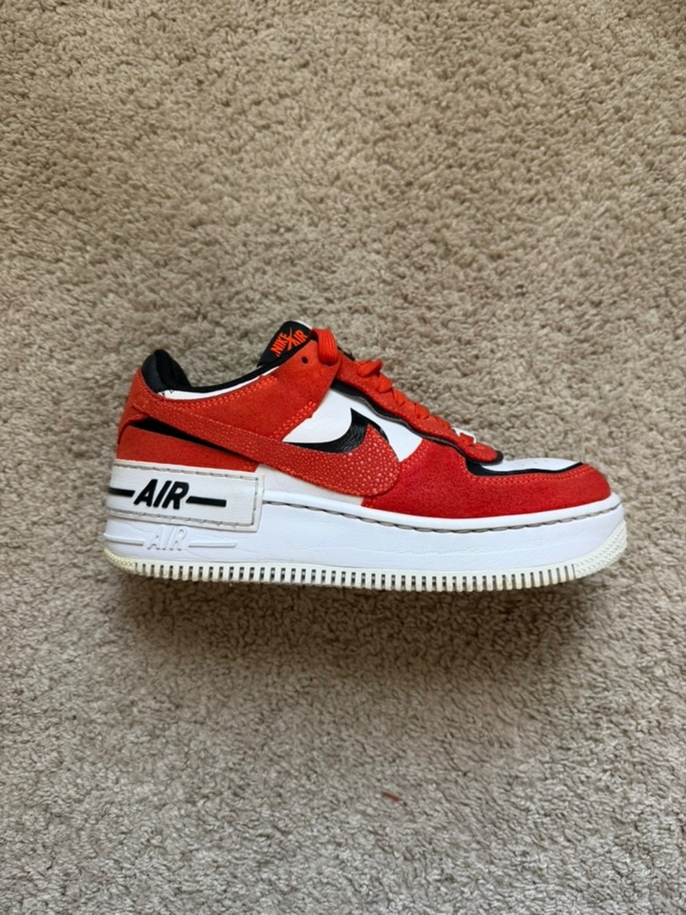 Nike Air Force 1 Shadow Womens 7 Orange White Black Suede Platform DQ8586-800